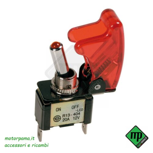 Interruttore a leva con sicura, in alluminio con spia a Led - 12/24V - Rosso - 20A