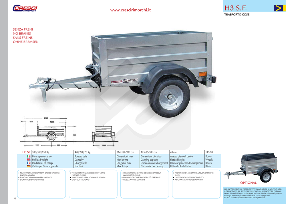 Carrello Cresci Rimorchi H3 senza freni - immagine 2