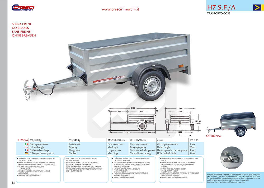 Carrello Cresci Rimorchi H7 senza freni A - immagine 2