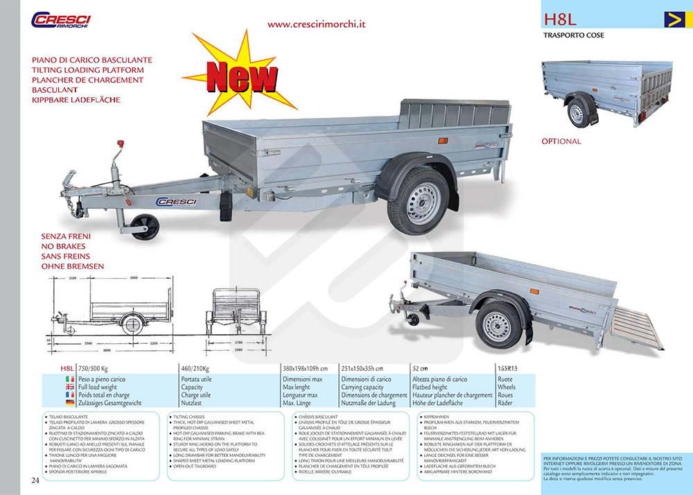 Carrello Cresci Rimorchi H8L senza freni - immagine 3