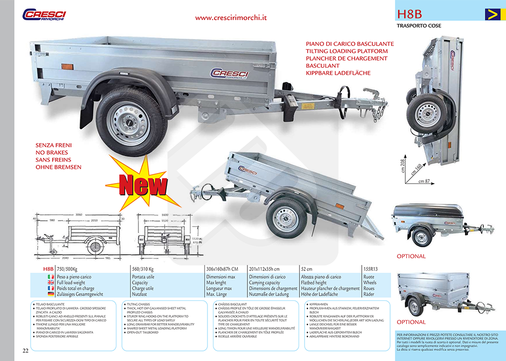 Carrello Cresci Rimorchi H8B senza freni - immagine 4