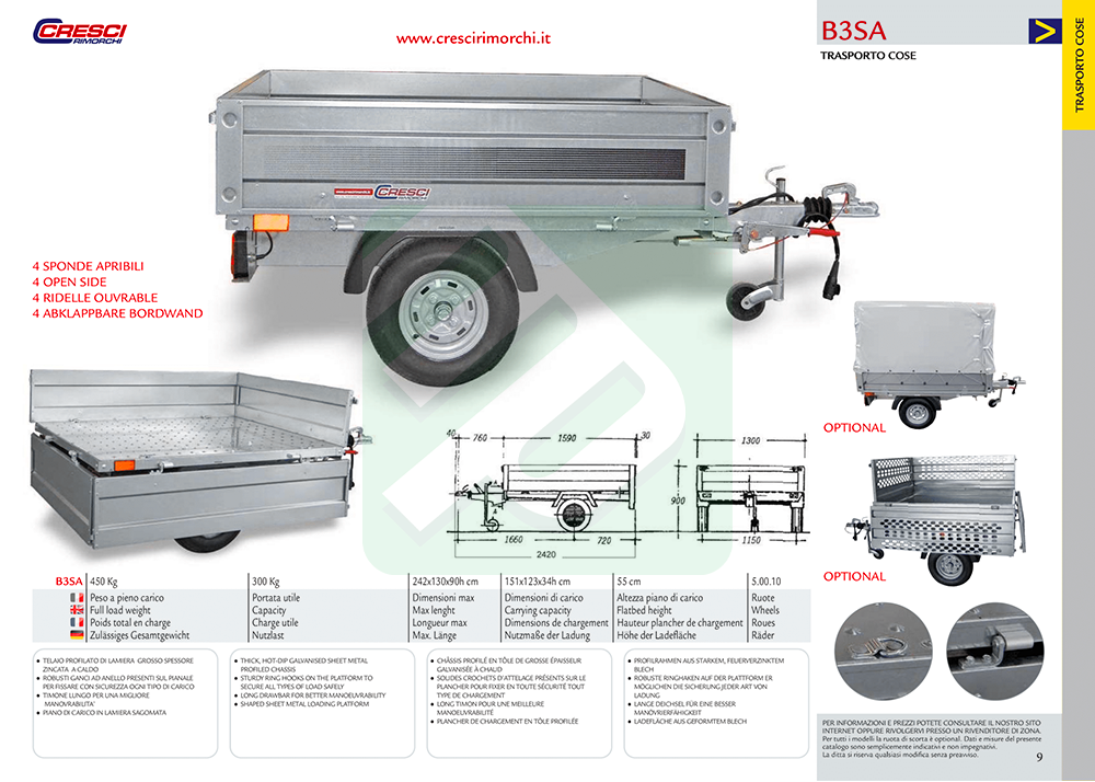 Carrello Cresci Rimorchi B3 con sponde apribili - immagine 2